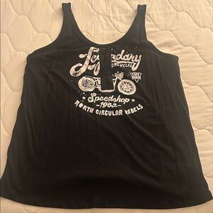 Torrid Eyelet Vintage Motorcycle Black Graphic Tank Top